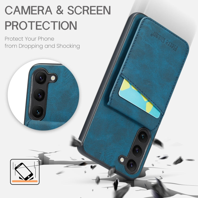 For Samsung Galaxy S24+ 5G Fierre Shann Crazy Horse Card Holder Back Cover PU Phone Case(Blue) by FIERRE SHANN