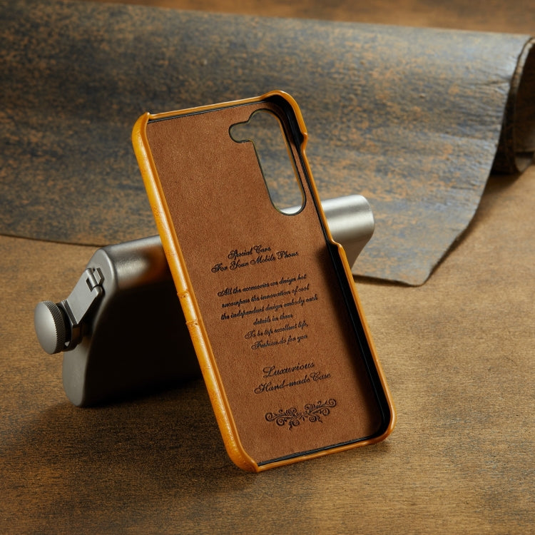 For Samsung Galaxy S24+ 5G Fierre Shann Oil Wax Texture Leather Phone Case with Card Slots(Yellow) by FIERRE SHANN