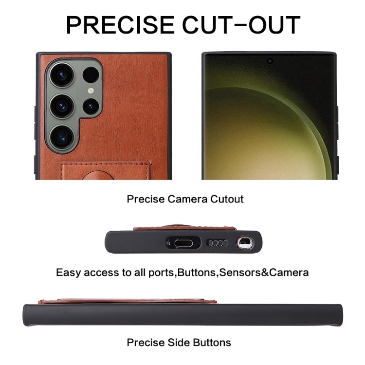 For Samsung Galaxy S24+ 5G Fierre Shann Full Coverage Protective Leather Phone Case(Brown) by FIERRE SHANN