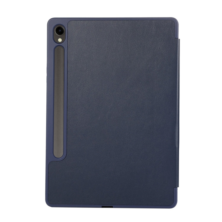 For Samsung Galaxy Tab S10 FE / S9 3-Fold Pure Color TPU Leather Tablet Case with Pen Slot(Dark Blue) - Galaxy Tab S9 Cases by buy2fix | Online Shopping UK | buy2fix