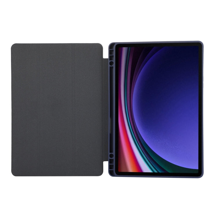 For Samsung Galaxy Tab S10 FE / S9 3-Fold Pure Color TPU Leather Tablet Case with Pen Slot(Dark Blue) - Galaxy Tab S9 Cases by buy2fix | Online Shopping UK | buy2fix