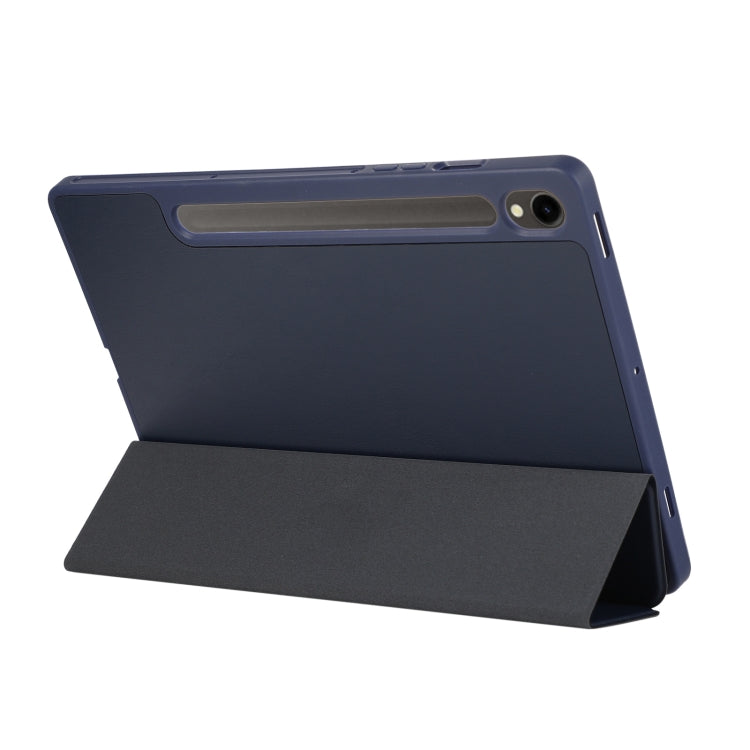 For Samsung Galaxy Tab S10 FE / S9 3-Fold Pure Color TPU Leather Tablet Case with Pen Slot(Dark Blue) - Galaxy Tab S9 Cases by buy2fix | Online Shopping UK | buy2fix