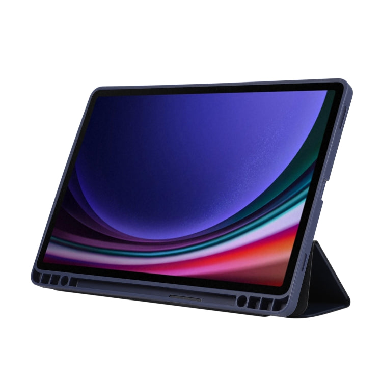 For Samsung Galaxy Tab S10 FE / S9 3-Fold Pure Color TPU Leather Tablet Case with Pen Slot(Dark Blue) - Galaxy Tab S9 Cases by buy2fix | Online Shopping UK | buy2fix