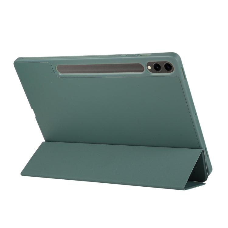 For Samsung Galaxy Tab S9+ / S10+ 3-Fold Pure Color TPU Leather Tablet Case with Pen Slot(Dark Green) - Galaxy Tab S9+ Cases by buy2fix | Online Shopping UK | buy2fix