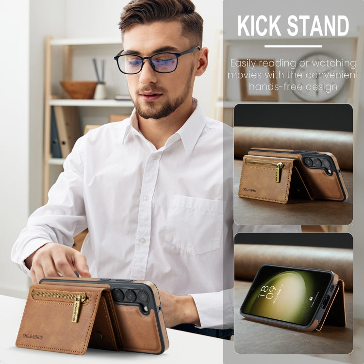 For Samsung Galaxy S23 DG.MING M5 Series Zip RFID Multi Card Detachable Leather Phone Case(Brown) by DG.MING