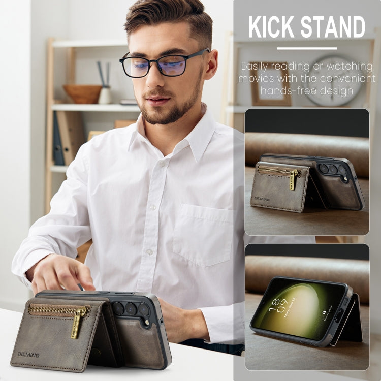 For Samsung Galaxy S23 DG.MING M5 Series Zip RFID Multi Card Detachable Leather Phone Case(Coffee) by DG.MING