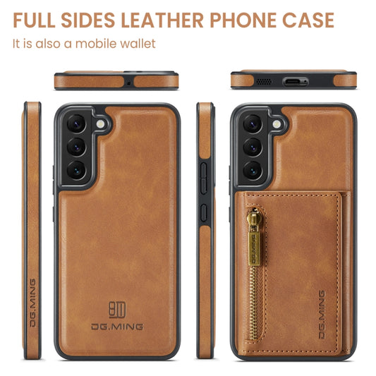 For Samsung Galaxy S22+ DG.MING M5 Series Zip RFID Multi Card Detachable Leather Phone Case(Brown) by DG.MING