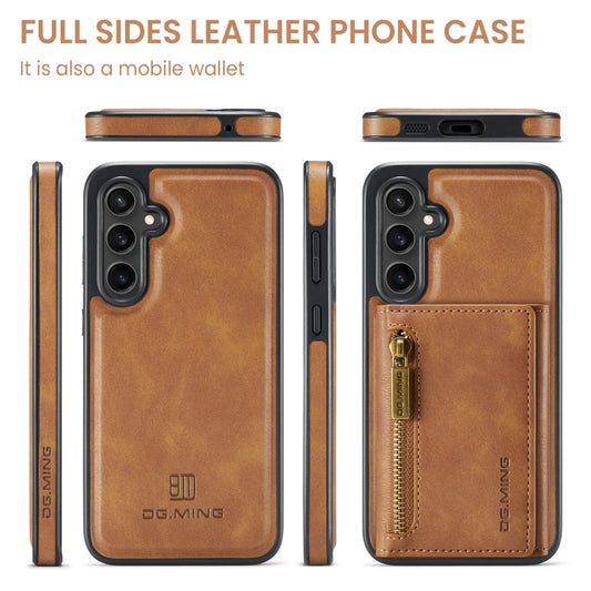 For Samsung Galaxy S23 FE 5G DG.MING M5 Series Zip RFID Multi Card Detachable Leather Phone Case(Brown) by DG.MING