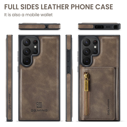 For Samsung Galaxy S22 Ultra DG.MING M5 Series Zip RFID Multi Card Detachable Leather Phone Case(Coffee) by DG.MING