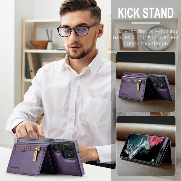 For Samsung Galaxy S22 Ultra DG.MING M5 Series Zip RFID Multi Card Detachable Leather Phone Case(Purple) by DG.MING