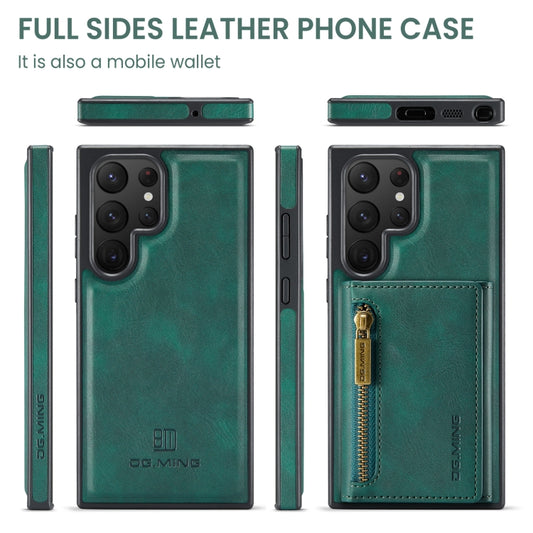 For Samsung Galaxy S22 Ultra DG.MING M5 Series Zip RFID Multi Card Detachable Leather Phone Case(Green) by DG.MING