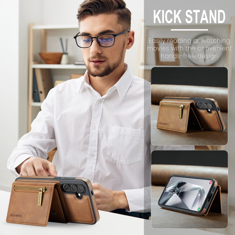 For Samsung Galaxy S24 FE 5G DG.MING M5 Series Zip RFID Multi Card Detachable Leather Phone Case(Brown) by DG.MING