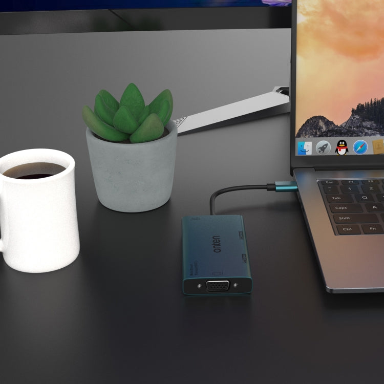 Onten M206 4K 60Hz 4 in 1 Type-C to Dual HDMI + VGA + 3.5mm Video Converter Adapter by Onten