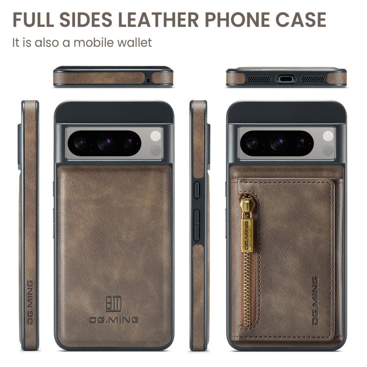 For Google Pixel 8 Pro DG.MING M5 Series Zip RFID Multi Card Detachable Leather Phone Case(Coffee) - Google Cases by DG.MING | Online Shopping UK | buy2fix