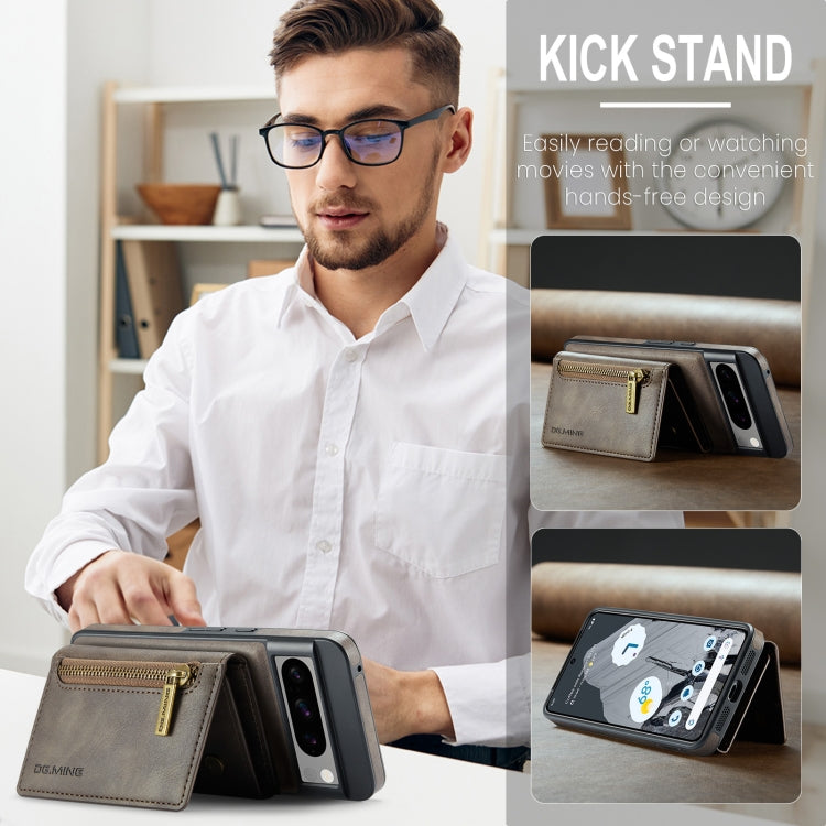 For Google Pixel 8 Pro DG.MING M5 Series Zip RFID Multi Card Detachable Leather Phone Case(Coffee) - Google Cases by DG.MING | Online Shopping UK | buy2fix