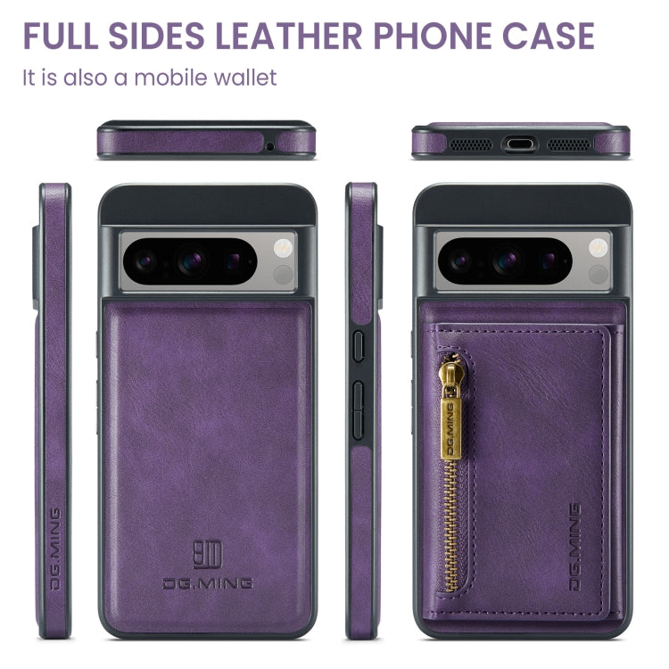 For Google Pixel 8 Pro DG.MING M5 Series Zip RFID Multi Card Detachable Leather Phone Case(Purple) - Google Cases by DG.MING | Online Shopping UK | buy2fix
