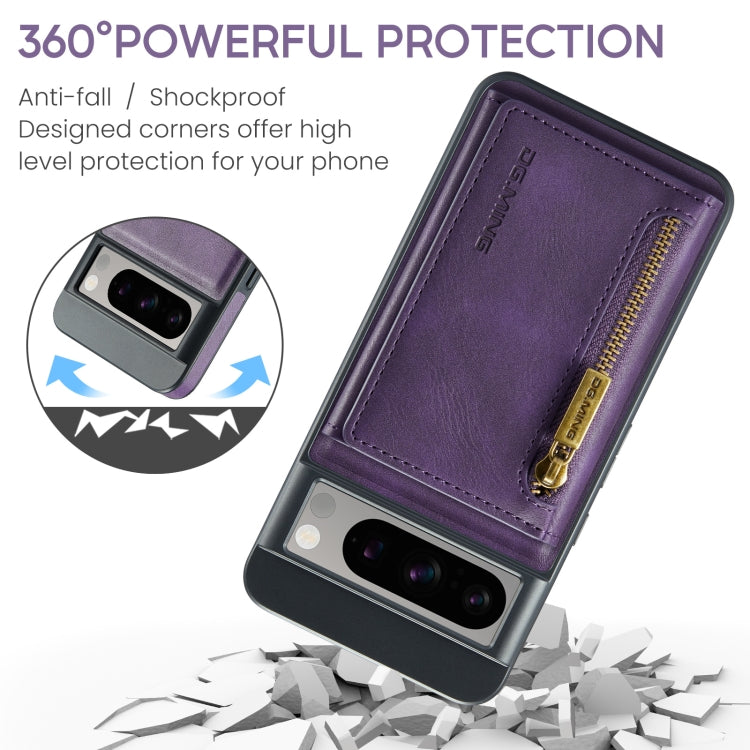 For Google Pixel 8 Pro DG.MING M5 Series Zip RFID Multi Card Detachable Leather Phone Case(Purple) - Google Cases by DG.MING | Online Shopping UK | buy2fix