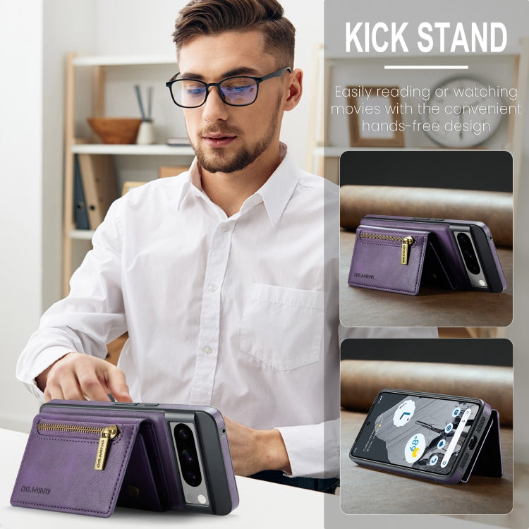 For Google Pixel 8 Pro DG.MING M5 Series Zip RFID Multi Card Detachable Leather Phone Case(Purple) - Google Cases by DG.MING | Online Shopping UK | buy2fix