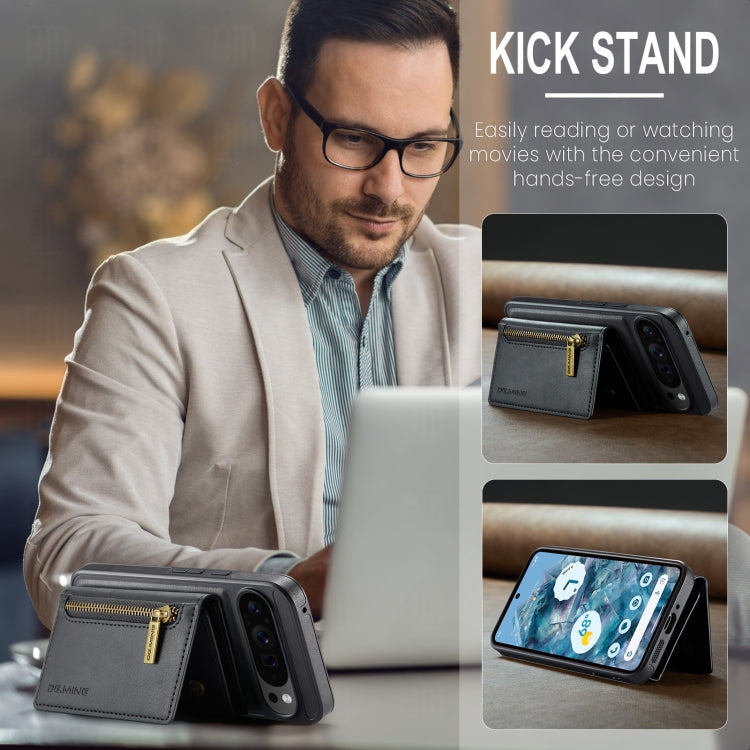 For Google Pixel 9 Pro XL DG.MING M5 Series Zip RFID Multi Card Detachable Leather Phone Case(Black) by DG.MING