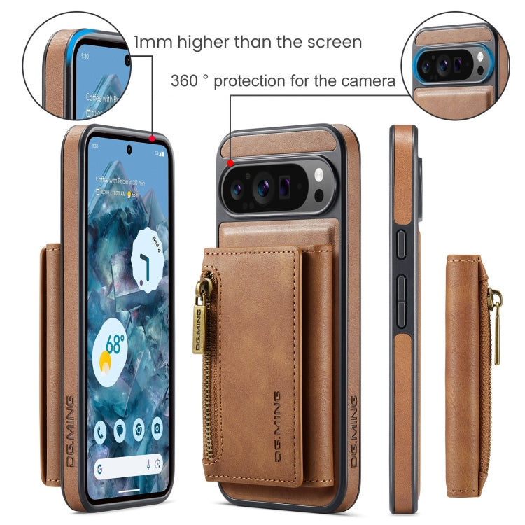 For Google Pixel 9 Pro XL DG.MING M5 Series Zip RFID Multi Card Detachable Leather Phone Case(Brown) - Google Cases by DG.MING | Online Shopping UK | buy2fix