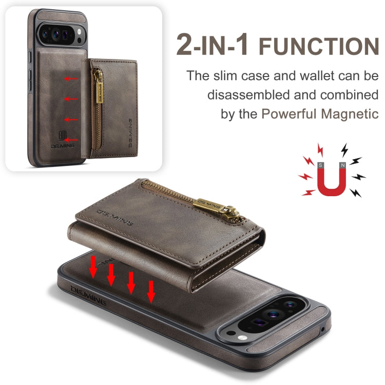 For Google Pixel 9 Pro XL DG.MING M5 Series Zip RFID Multi Card Detachable Leather Phone Case(Coffee) - Google Cases by DG.MING | Online Shopping UK | buy2fix