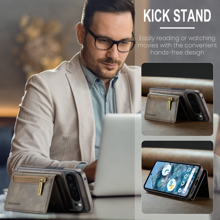 For Google Pixel 9 Pro XL DG.MING M5 Series Zip RFID Multi Card Detachable Leather Phone Case(Coffee) by DG.MING