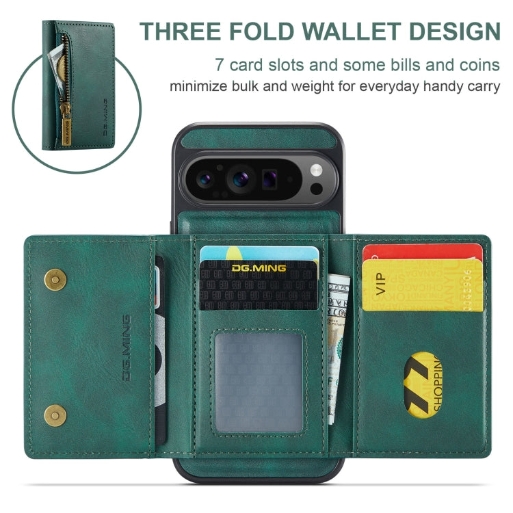 For Google Pixel 9 Pro XL DG.MING M5 Series Zip RFID Multi Card Detachable Leather Phone Case(Green) - Google Cases by DG.MING | Online Shopping UK | buy2fix