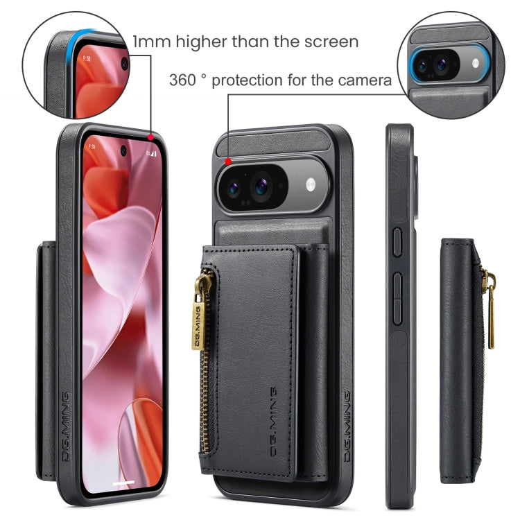 For Google Pixel 9 / 9 Pro DG.MING M5 Series Zip RFID Multi Card Detachable Leather Phone Case(Black) - Google Cases by DG.MING | Online Shopping UK | buy2fix