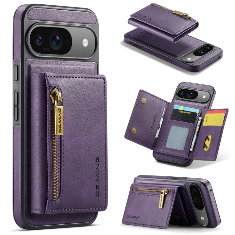 For Google Pixel 9 / 9 Pro DG.MING M5 Series Zip RFID Multi Card Detachable Leather Phone Case(Purple) - Google Cases by DG.MING | Online Shopping UK | buy2fix