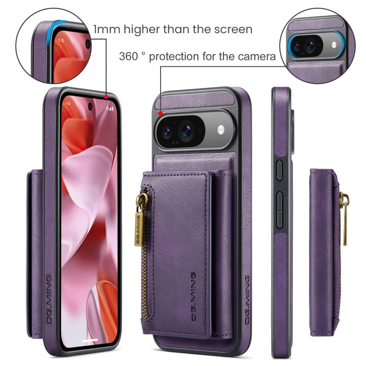 For Google Pixel 9 / 9 Pro DG.MING M5 Series Zip RFID Multi Card Detachable Leather Phone Case(Purple) - Google Cases by DG.MING | Online Shopping UK | buy2fix