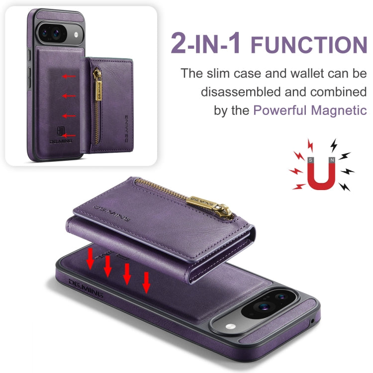 For Google Pixel 9 / 9 Pro DG.MING M5 Series Zip RFID Multi Card Detachable Leather Phone Case(Purple) - Google Cases by DG.MING | Online Shopping UK | buy2fix