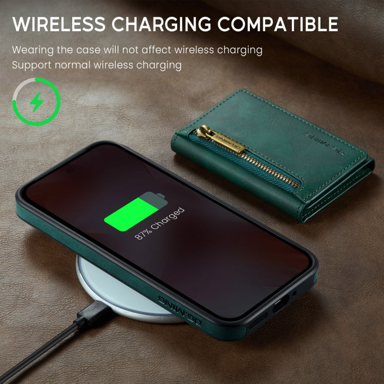 For Google Pixel 9 / 9 Pro DG.MING M5 Series Zip RFID Multi Card Detachable Leather Phone Case(Green) - Google Cases by DG.MING | Online Shopping UK | buy2fix
