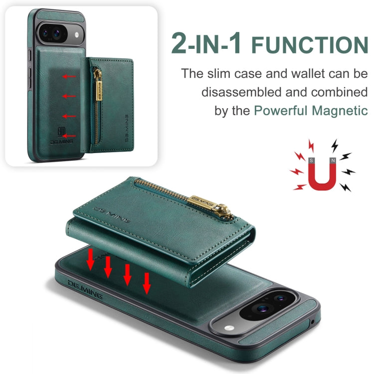 For Google Pixel 9 / 9 Pro DG.MING M5 Series Zip RFID Multi Card Detachable Leather Phone Case(Green) - Google Cases by DG.MING | Online Shopping UK | buy2fix