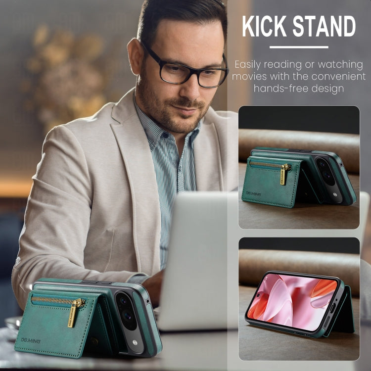 For Google Pixel 9 / 9 Pro DG.MING M5 Series Zip RFID Multi Card Detachable Leather Phone Case(Green) - Google Cases by DG.MING | Online Shopping UK | buy2fix