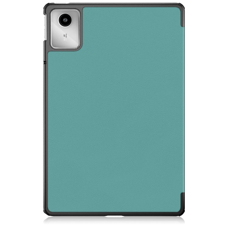 For Lenovo Tab M11/ Xiaoxin Pad 11 2024 Custer Texture 3-Fold Holder Leather Smart Tablet Case(Green) - Lenovo by buy2fix | Online Shopping UK | buy2fix
