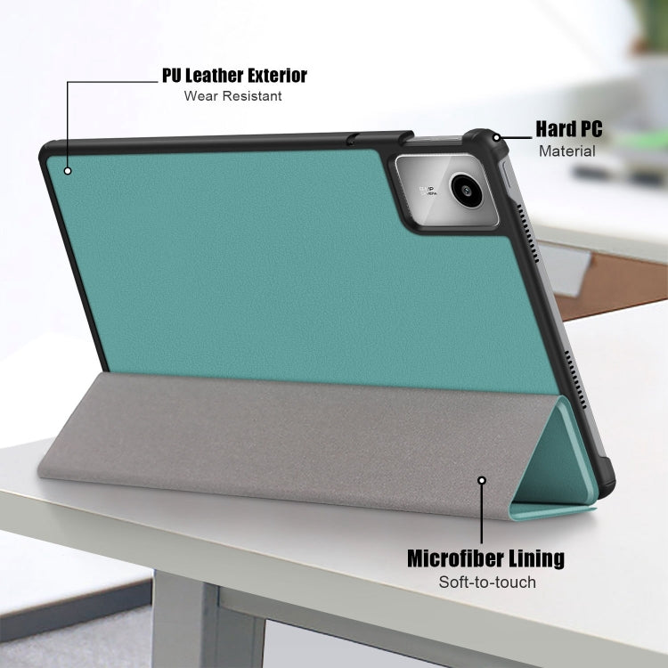 For Lenovo Tab M11/ Xiaoxin Pad 11 2024 Custer Texture 3-Fold Holder Leather Smart Tablet Case(Green) - Lenovo by buy2fix | Online Shopping UK | buy2fix