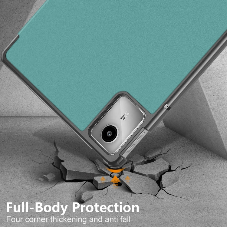 For Lenovo Tab M11/ Xiaoxin Pad 11 2024 Custer Texture 3-Fold Holder Leather Smart Tablet Case(Green) - Lenovo by buy2fix | Online Shopping UK | buy2fix