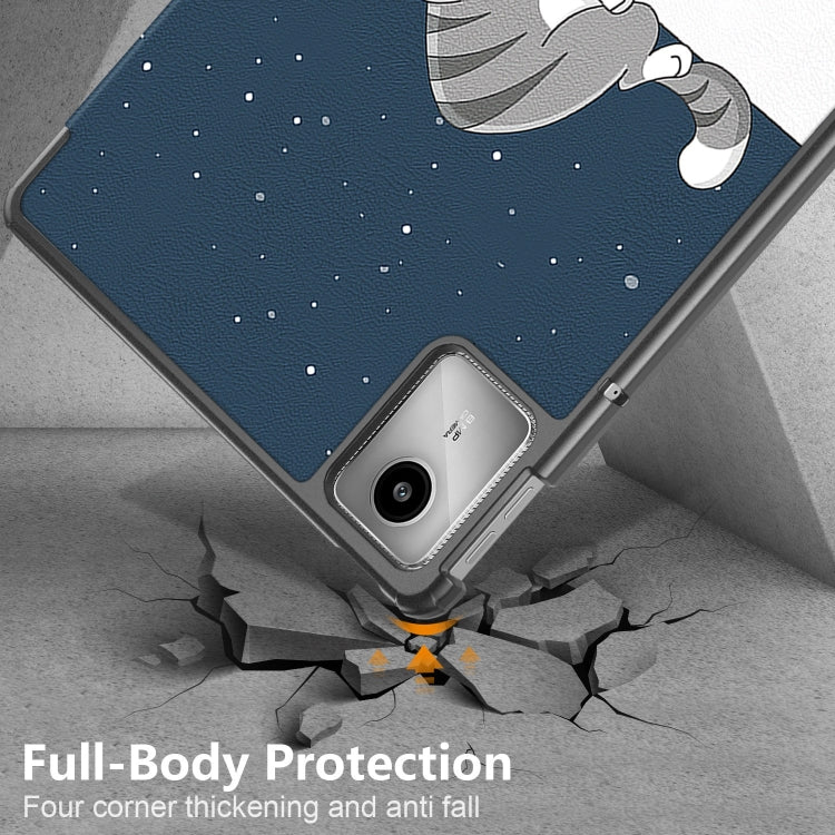 For Lenovo Tab M11/ Xiaoxin Pad 11 2024 Custer Painted 3-Fold Holder Leather Smart Tablet Case(Lazy Cat) by buy2fix