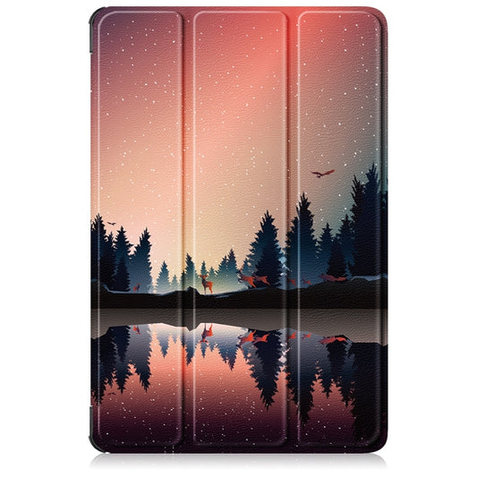 For Lenovo Tab M11/ Xiaoxin Pad 11 2024 Custer Painted 3-Fold Holder Leather Smart Tablet Case(Sunset) by buy2fix