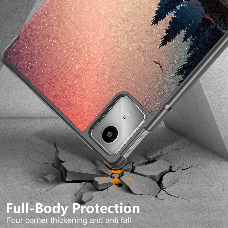 For Lenovo Tab M11/ Xiaoxin Pad 11 2024 Custer Painted 3-Fold Holder Leather Smart Tablet Case(Sunset) by buy2fix