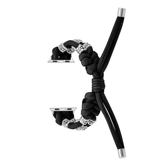 For Apple Watch Ultra 49mm Chrysanthemum Beads Paracord Braided Watch Band(Black) by buy2fix