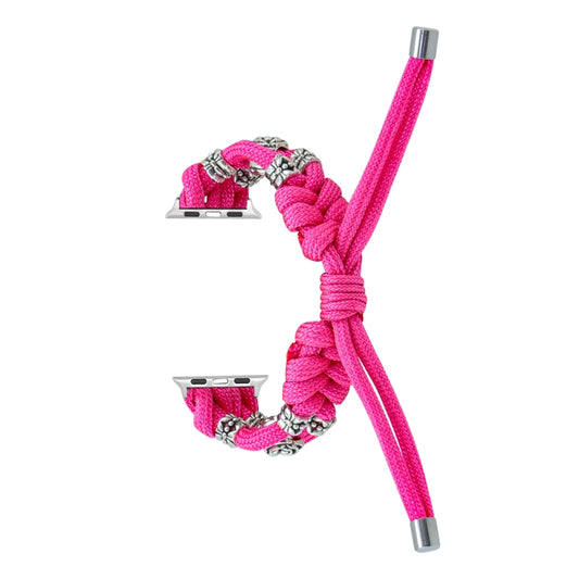 For Apple Watch Ultra 49mm Chrysanthemum Beads Paracord Braided Watch Band(Rose Red) by buy2fix