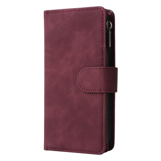 For Xiaomi Redmi Note 13 5G Multifunctional Frosted Zipper Wallet Leather Phone Case(Wine Red) by buy2fix