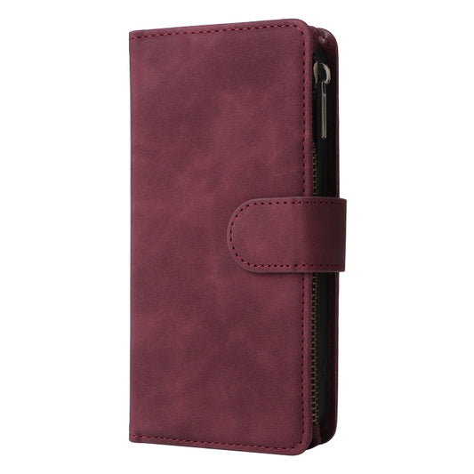 For Xiaomi 13T / 13T Pro Multifunctional Frosted Zipper Wallet Leather Phone Case(Wine Red) by buy2fix