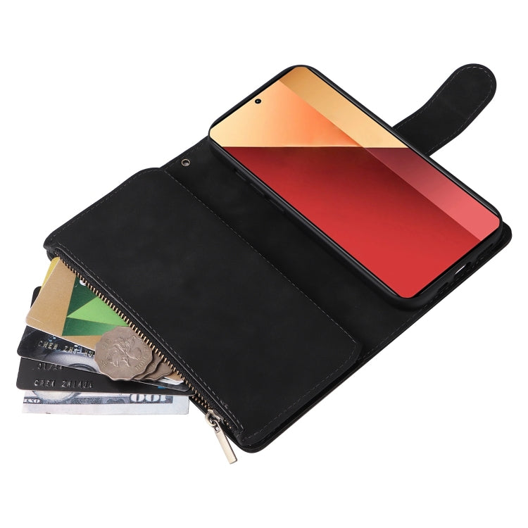 For Xiaomi Redmi Note 13 Pro 4G Multifunctional Frosted Zipper Wallet Leather Phone Case(Black) by buy2fix