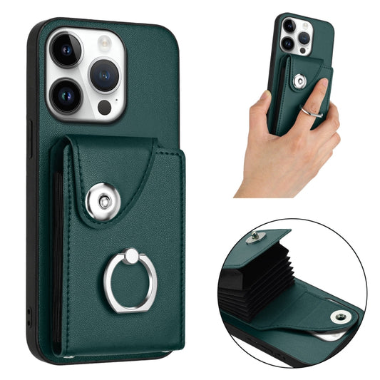 For iPhone 16 Pro Organ Card Bag Ring Holder Phone Case(Green) by buy2fix
