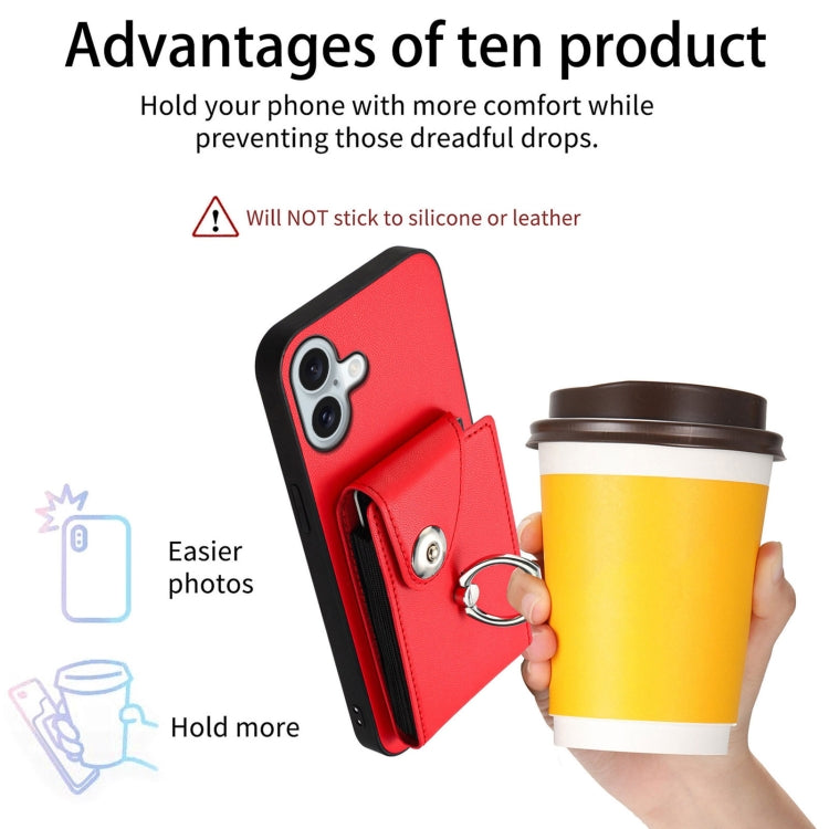 For iPhone 16 Plus Organ Card Bag Ring Holder Phone Case(Red) by buy2fix