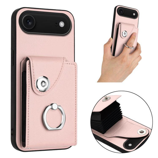 For iPhone Air Organ Card Bag Ring Holder Phone Case(Pink) - iPhone Air Cases by buy2fix | Online Shopping UK | buy2fix
