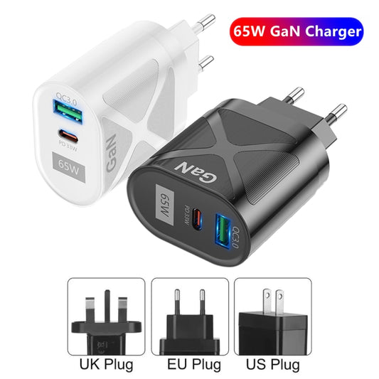 65W Gallium Nitride GaN389 USB + Type-C Fast Charging Charger, Plug Type:EU Plug(White) by buy2fix