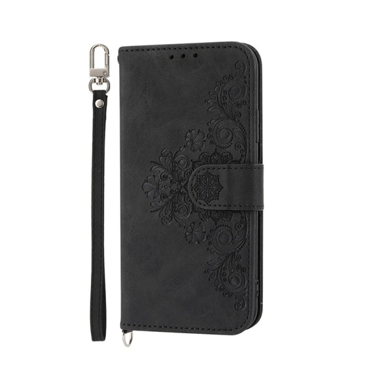 For Google Pixel 9 Skin-feel Flowers Embossed Wallet Leather Phone Case(Black) by buy2fix